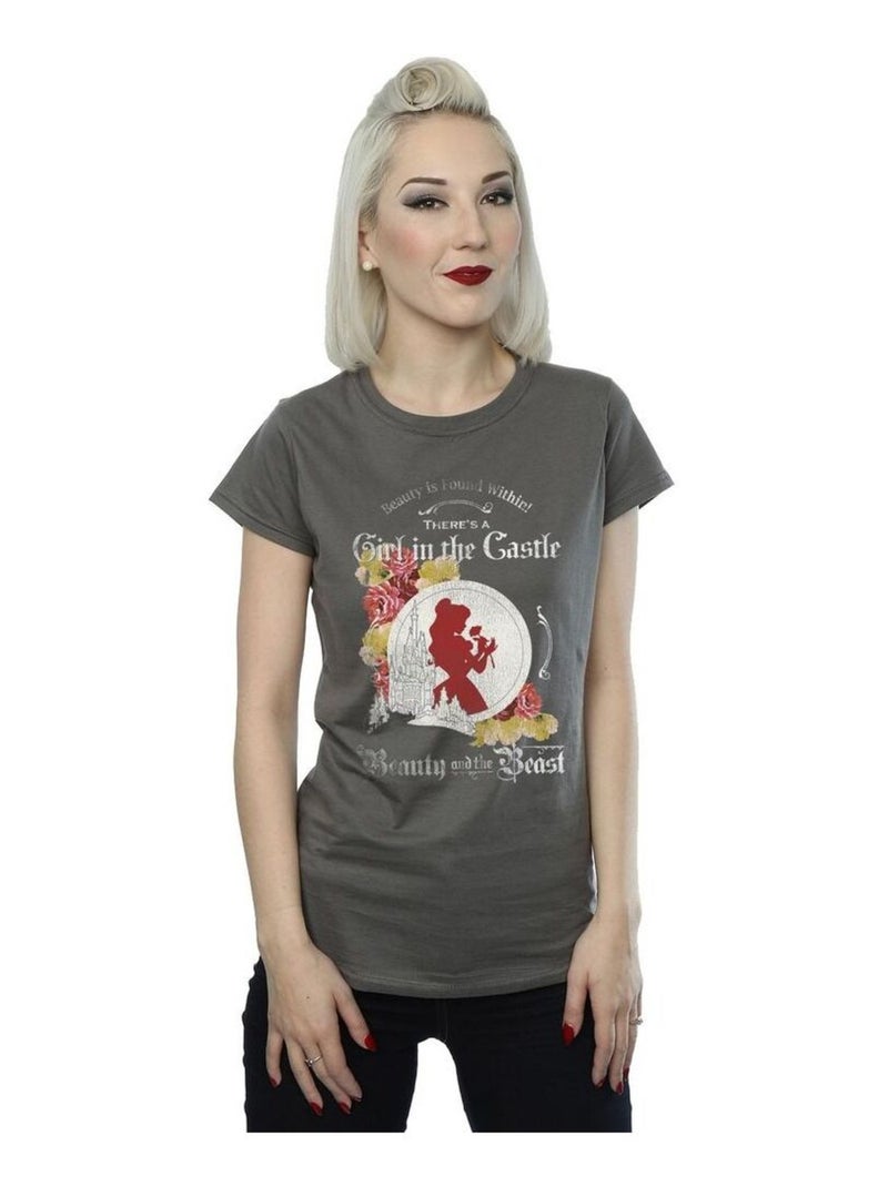 Disney - T-shirt BEAUTY AND THE BEAST GIRL IN THE Gris Noir - Kiabi