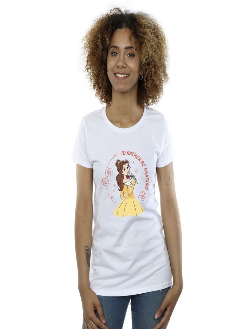 Disney - T-shirt BEAUTY AND THE BEAST I'D RATHER BE READING Blanc - Kiabi