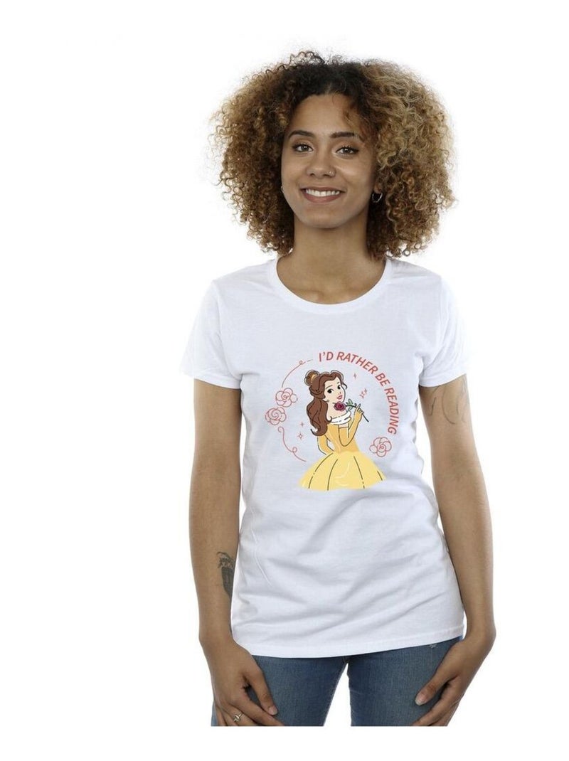 Disney - T-shirt BEAUTY AND THE BEAST I'D RATHER BE READING Blanc - Kiabi