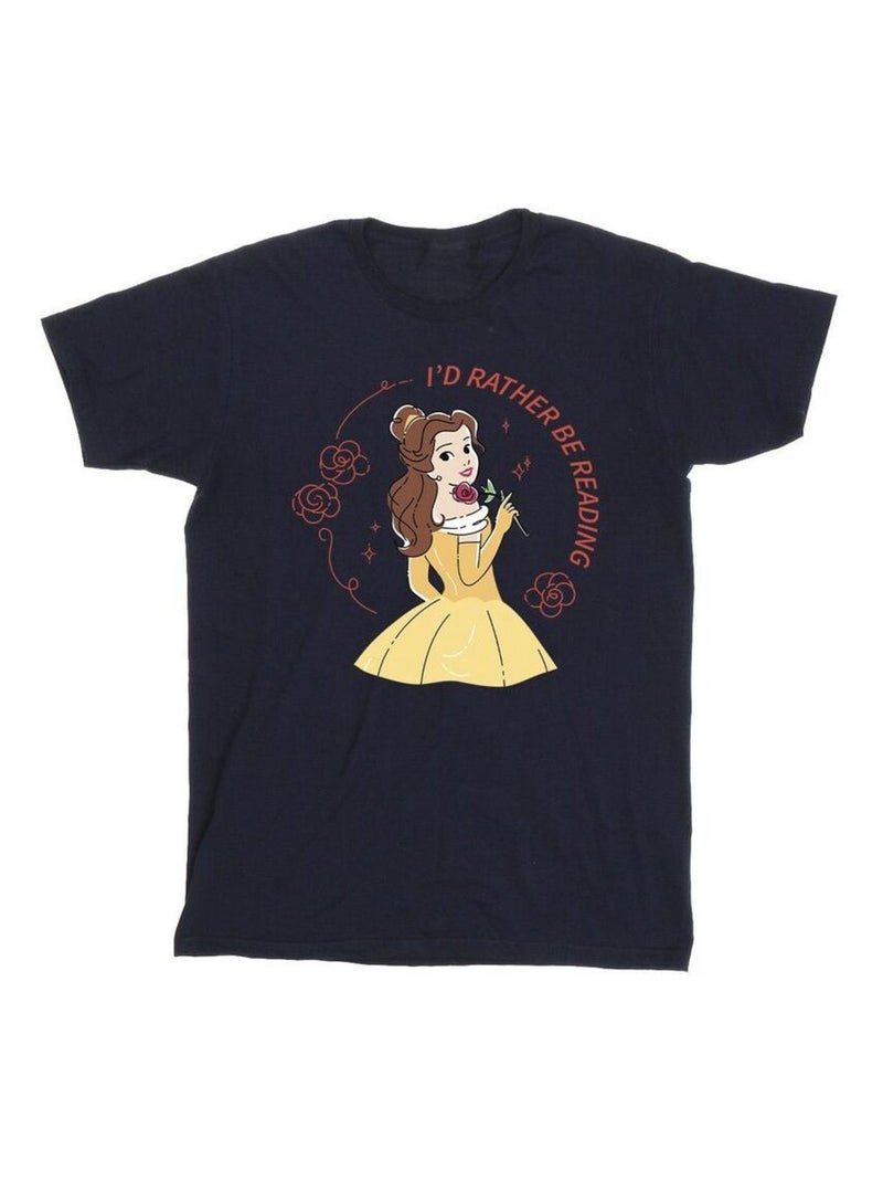 Disney - T-shirt BEAUTY AND THE BEAST I'D RATHER BE READING Bleu marine - Kiabi