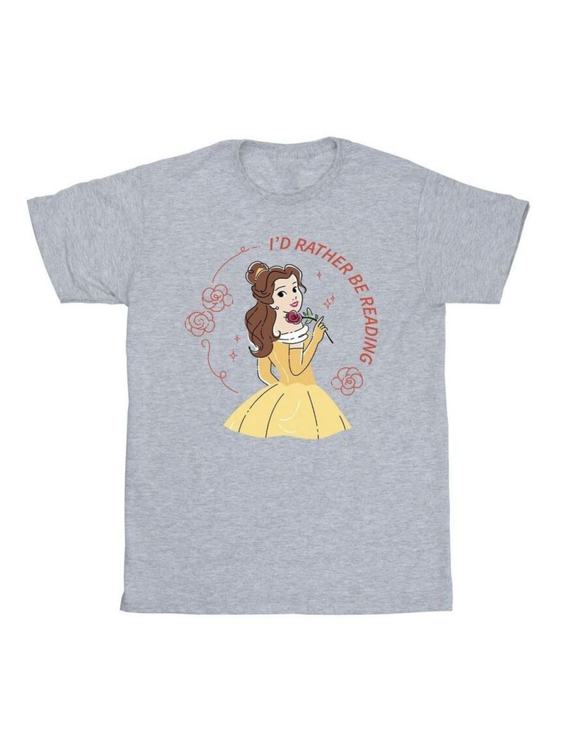 Disney - T-shirt BEAUTY AND THE BEAST I'D RATHER BE READING Gris chiné - Kiabi