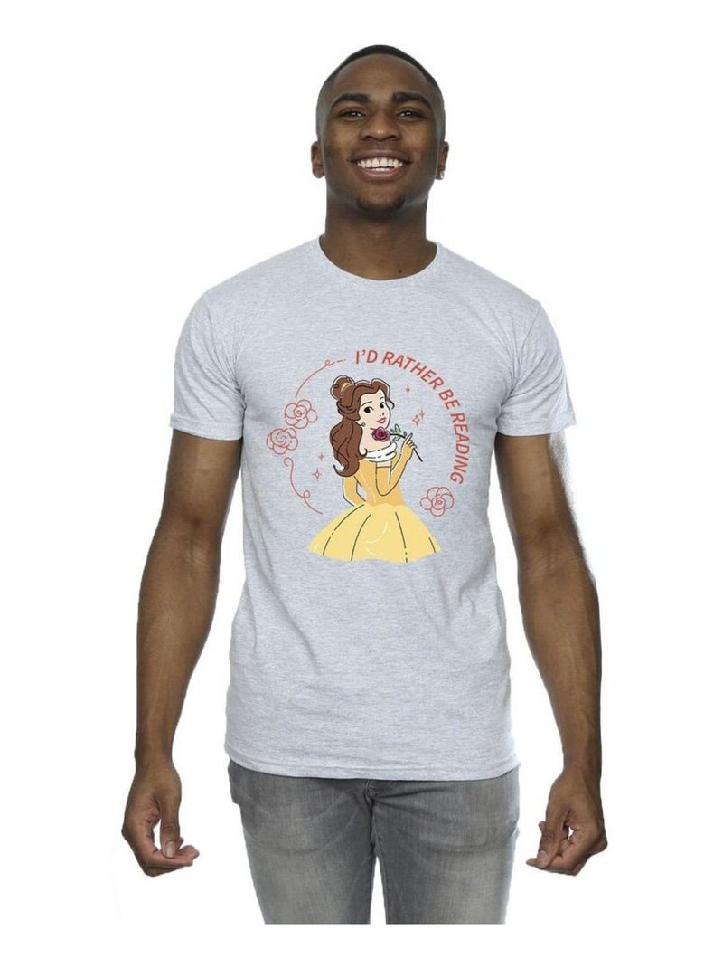Disney - T-shirt BEAUTY AND THE BEAST I'D RATHER BE READING Gris chiné - Kiabi