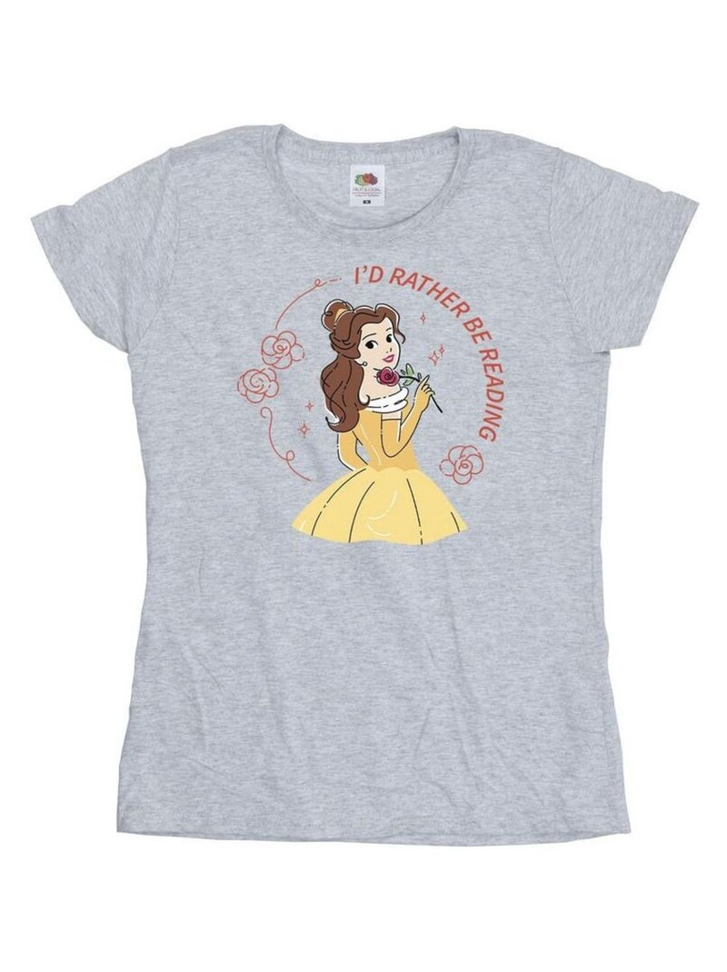 Disney - T-shirt BEAUTY AND THE BEAST I'D RATHER BE READING Gris chiné - Kiabi