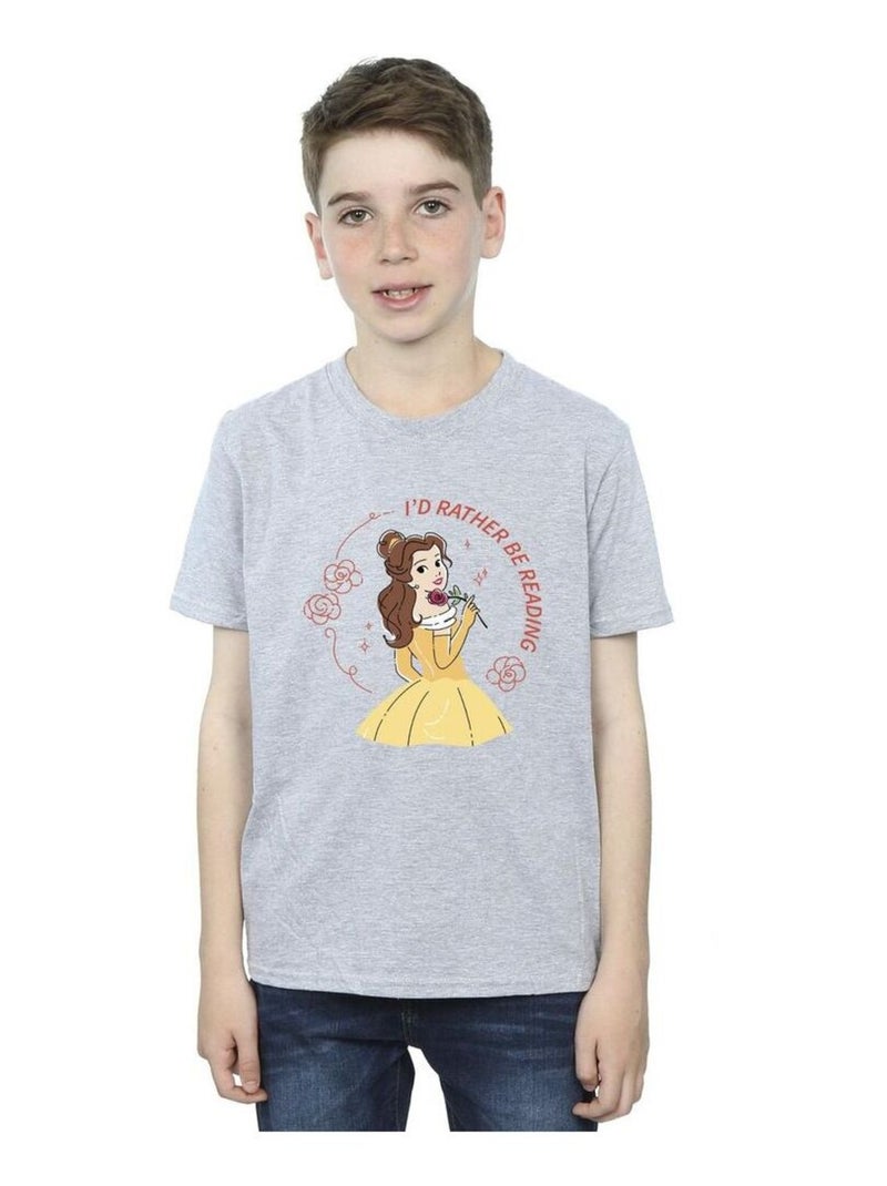 Disney - T-shirt BEAUTY AND THE BEAST I'D RATHER BE READING Gris chiné - Kiabi