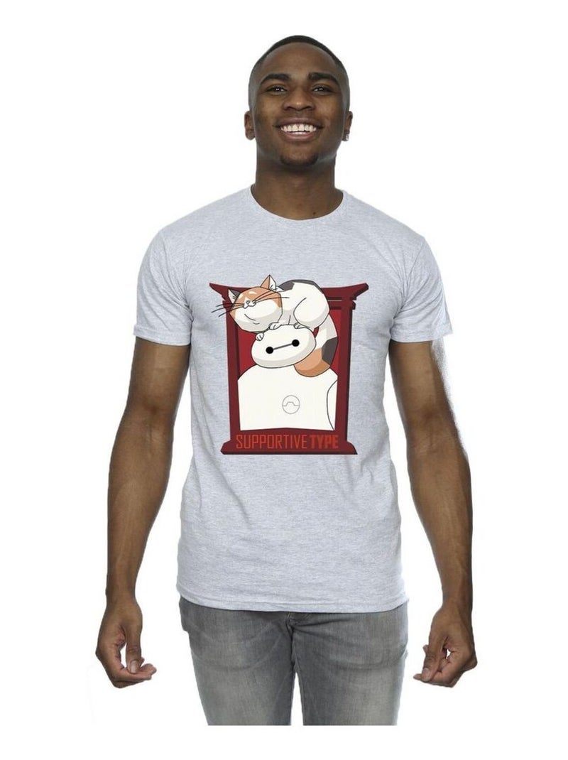 Disney - T-shirt BIG HERO SUPPORT Gris chiné - Kiabi