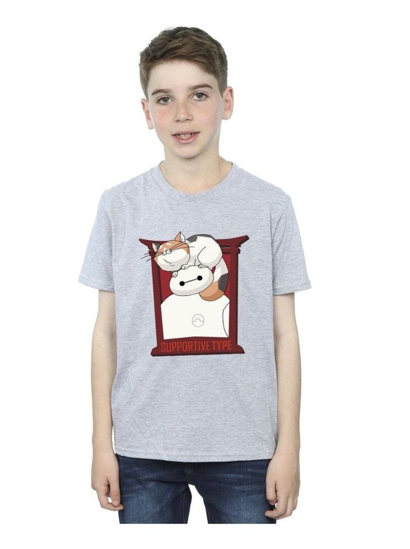 Disney - T-shirt BIG HERO SUPPORT Gris chiné - Kiabi