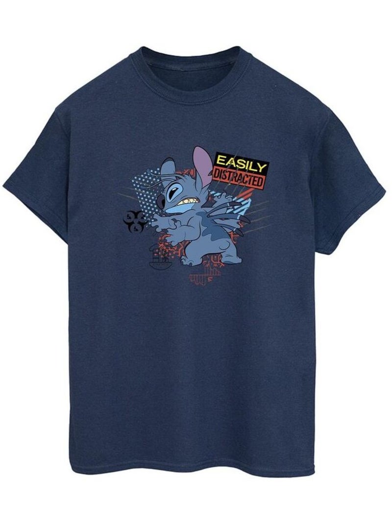 Disney - T-shirt EASILY DISTRACTED Bleu marine - Kiabi