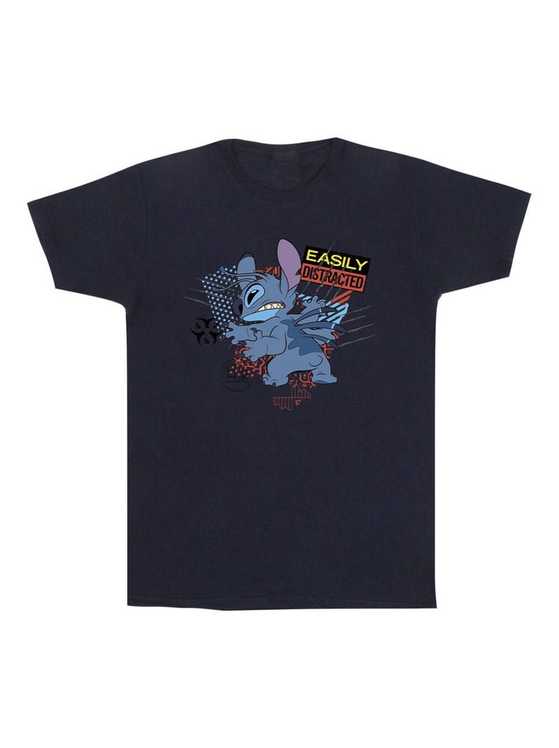 Disney - T-shirt EASILY DISTRACTED Bleu marine - Kiabi