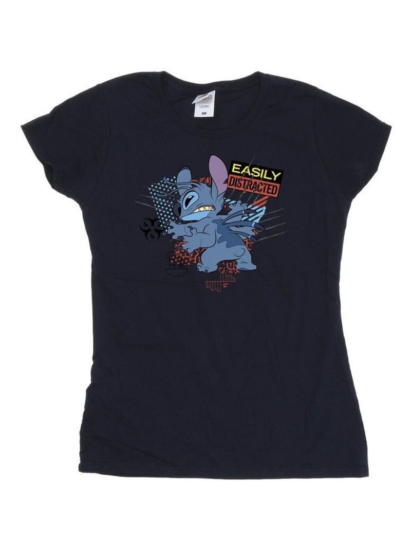 Disney - T-shirt EASILY DISTRACTED Bleu marine - Kiabi