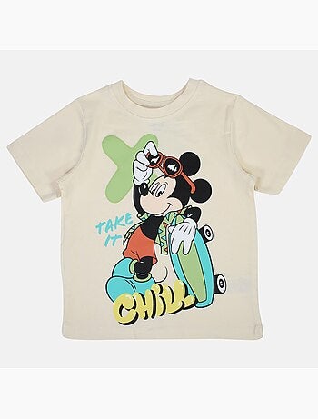 Disney - T-shirt enfant beige motif personnage skate