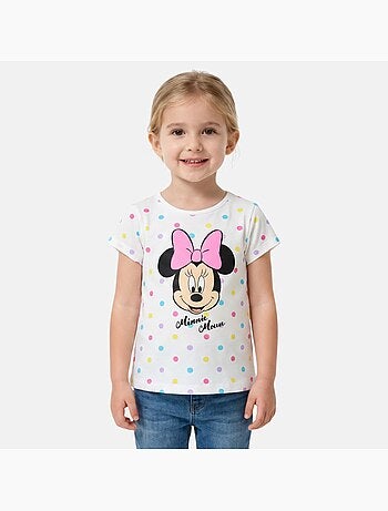 Disney - T-shirt enfant manches courtes blanc à pois motif personnage