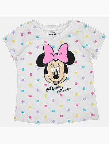 Disney - T-shirt enfant manches courtes blanc à pois motif personnage