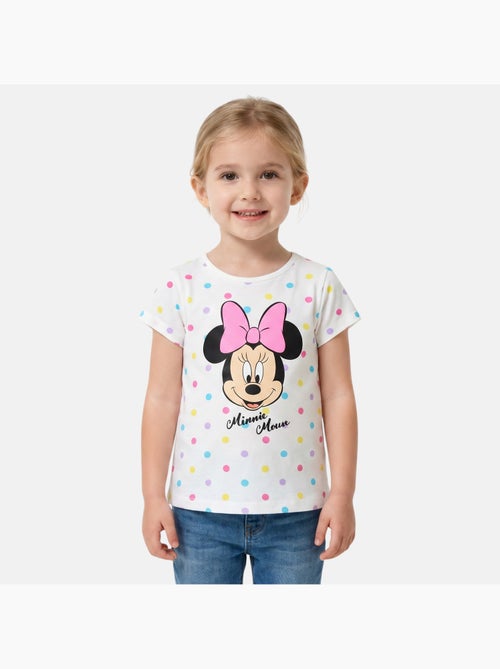 Disney - T-shirt enfant manches courtes blanc à pois motif personnage - Kiabi