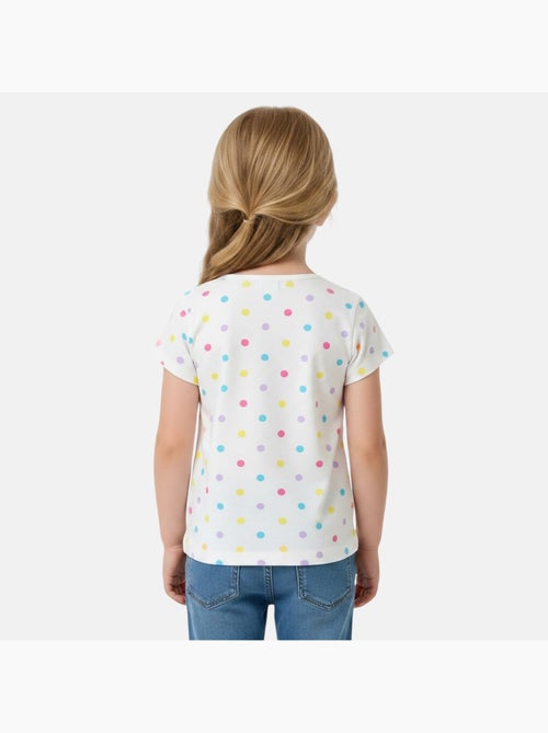 Disney - T-shirt enfant manches courtes blanc à pois motif personnage - Kiabi