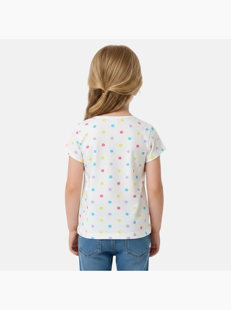 Disney - T-shirt enfant manches courtes blanc à pois motif personnage Blanc - Kiabi