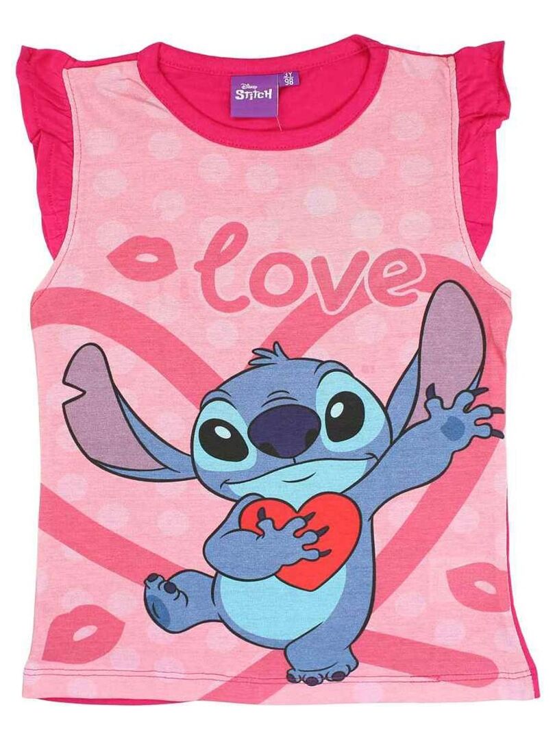 T shirt Rose pour Petite Fille Stitch