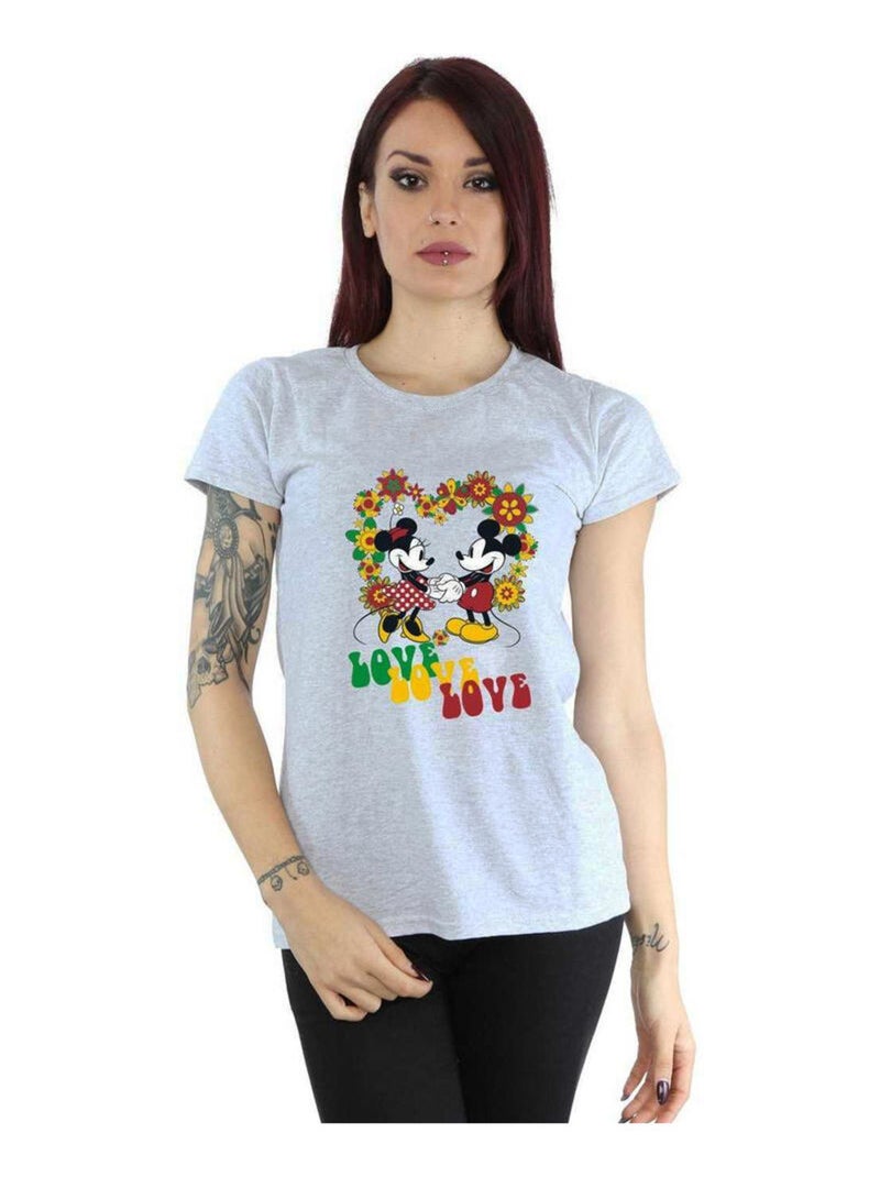 Disney - T-shirt HIPPIE LOVE Gris chiné - Kiabi