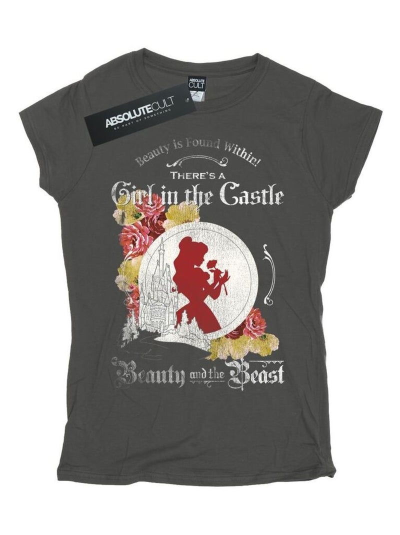 Disney - T-shirt La Belle et la Bête GIRL IN THE Gris Noir - Kiabi
