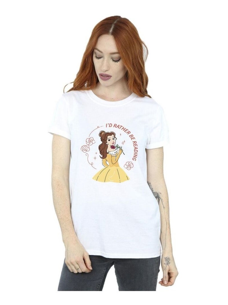 Disney - T-shirt La Belle et la Bête I'D RATHER BE READING Blanc - Kiabi