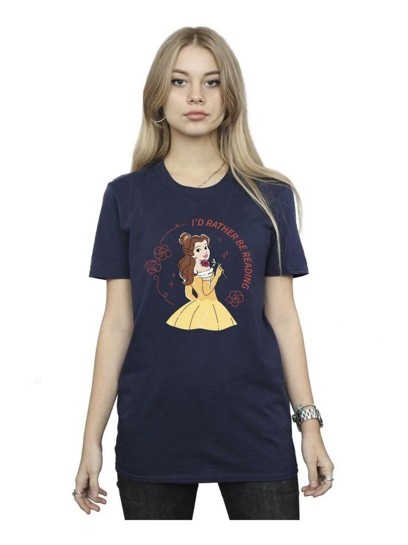 Disney - T-shirt La Belle et la Bête I'D RATHER BE READING Bleu marine - Kiabi