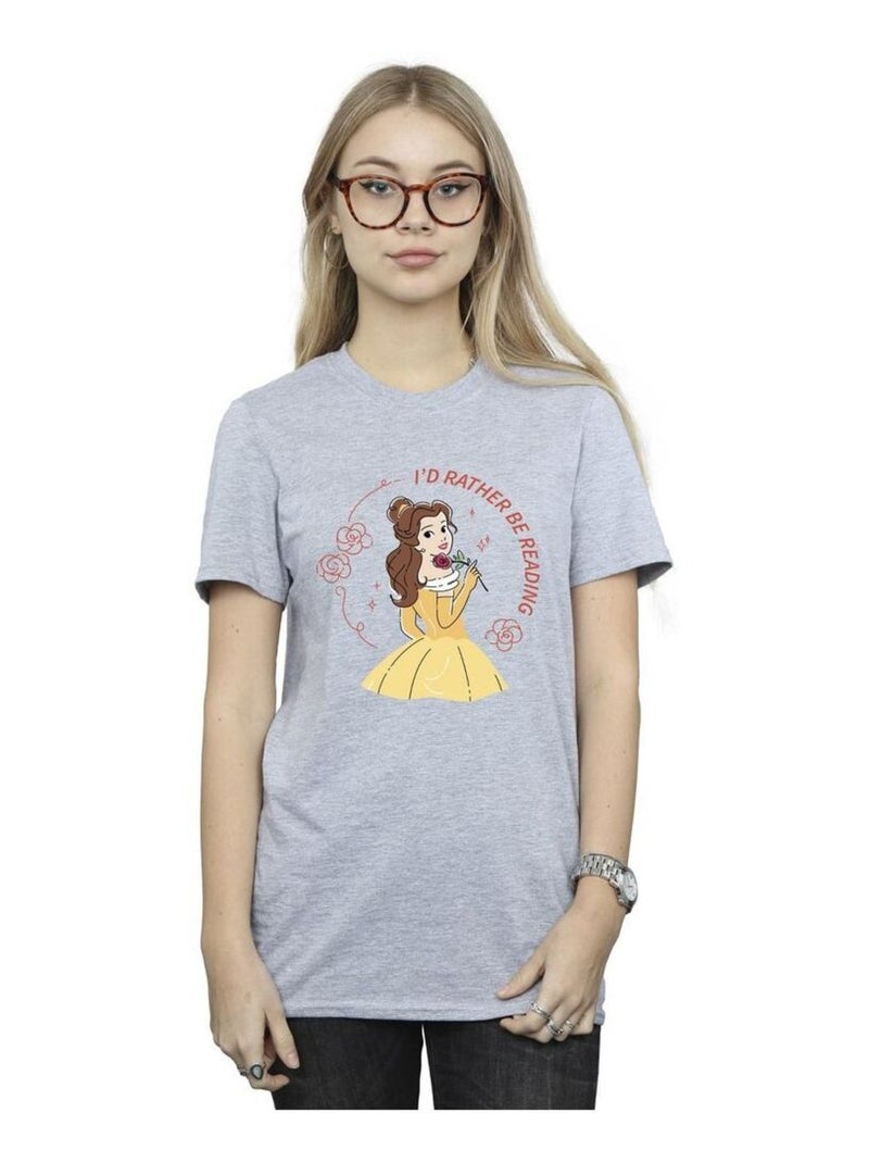 Disney - T-shirt La Belle et la Bête I'D RATHER BE READING Gris chiné - Kiabi
