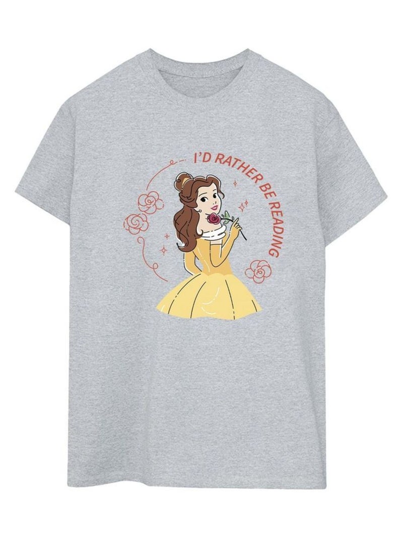 Disney - T-shirt La Belle et la Bête I'D RATHER BE READING Gris chiné - Kiabi