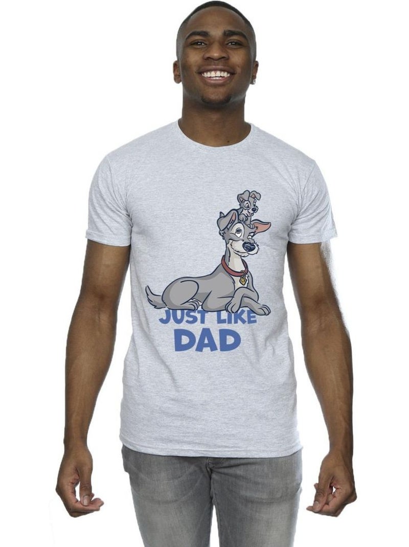 Disney - T-shirt La Belle et le Clochard JUST LIKE DAD Gris chiné - Kiabi