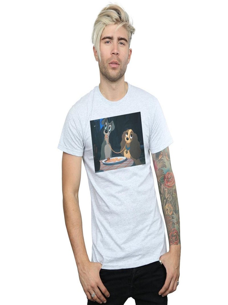 Disney - T-shirt La Belle et le Clochard SPAGHETTI SLURP Gris chiné - Kiabi