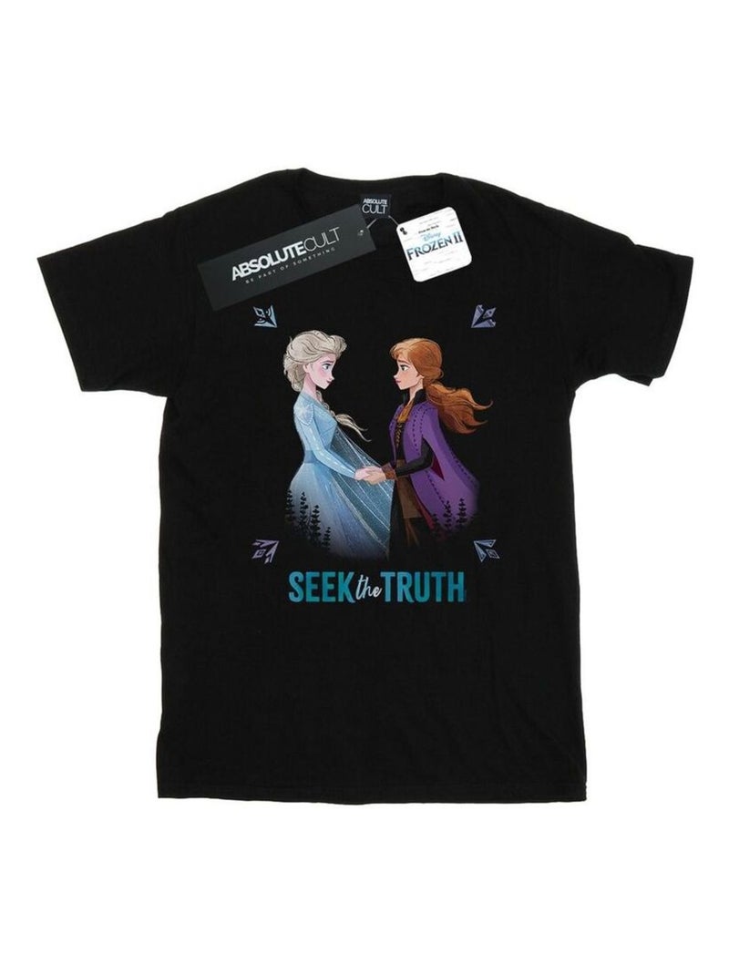 Disney - T-shirt La Reine des Neiges SEEK THE TRUTH Noir - Kiabi