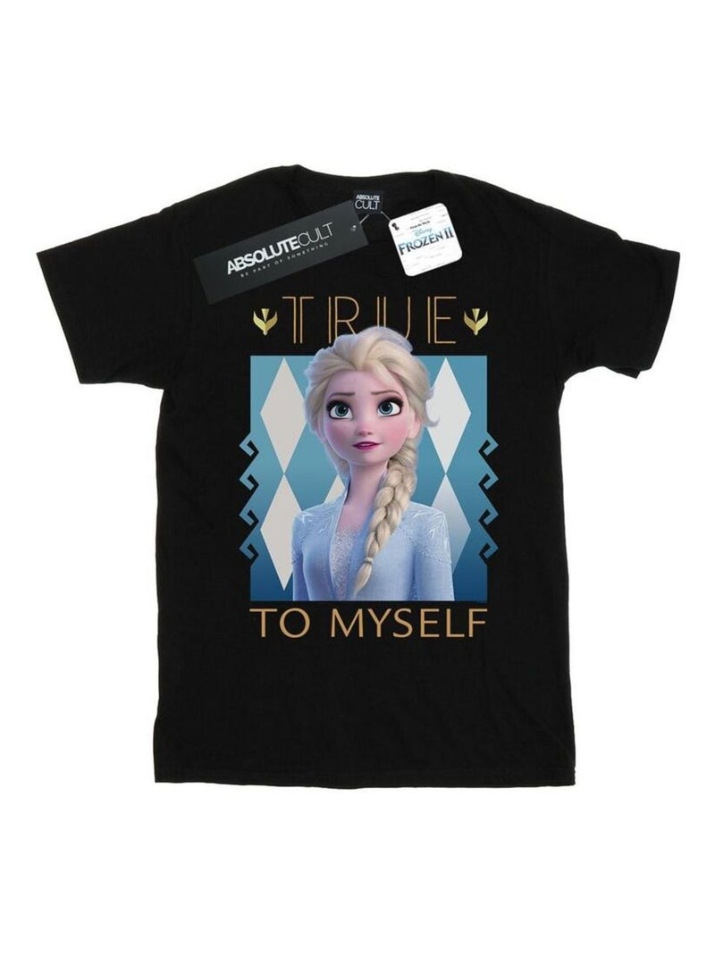 Disney - T-shirt La Reine des Neiges TRUE TO MYSELF Noir - Kiabi
