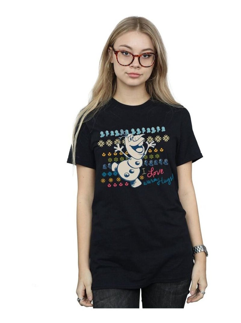 Disney - T-shirt La Reine des Neiges WARM HUGS Noir - Kiabi