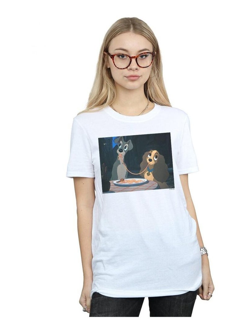 Disney - T-shirt LADY AND THE TRAMP SPAGHETTI SLURP Blanc - Kiabi