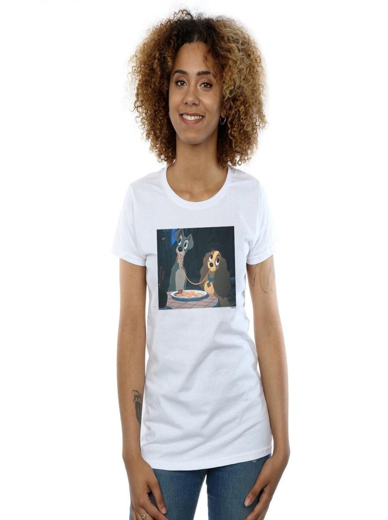 Disney - T-shirt LADY AND THE TRAMP SPAGHETTI SLURP Blanc - Kiabi