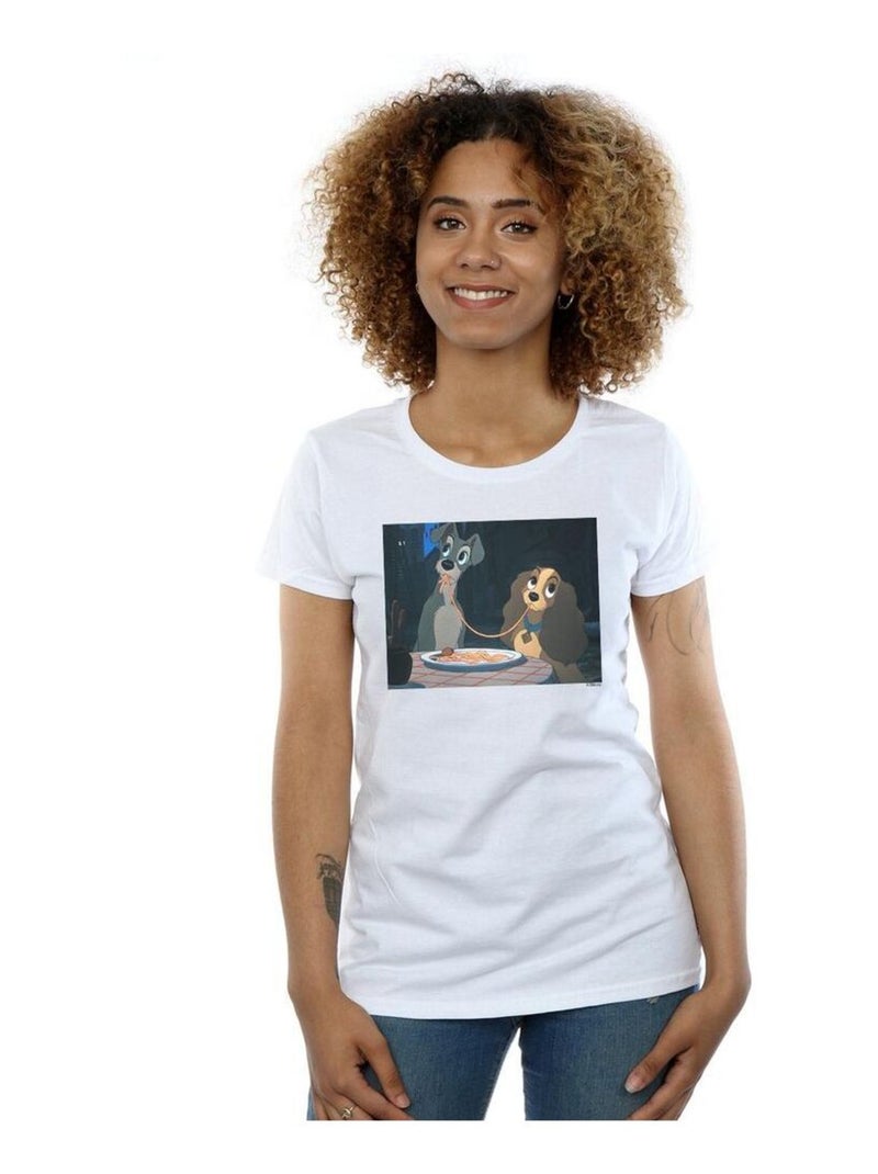 Disney - T-shirt LADY AND THE TRAMP SPAGHETTI SLURP Blanc - Kiabi