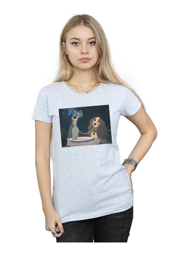 Disney - T-shirt LADY AND THE TRAMP SPAGHETTI SLURP Gris chiné - Kiabi