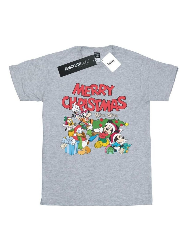 Disney - T-shirt MICKEY MOUSE AND FRIENDSWINTER WISHES Gris chiné - Kiabi