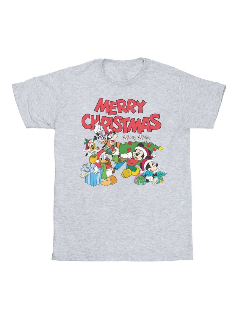 Disney - T-shirt MICKEY MOUSE AND FRIENDSWINTER WISHES Gris chiné - Kiabi