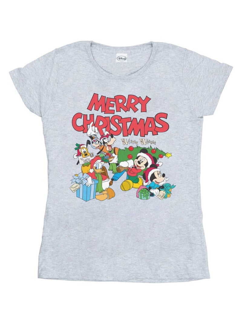 Disney - T-shirt MICKEY MOUSE AND FRIENDSWINTER WISHES Gris chiné - Kiabi