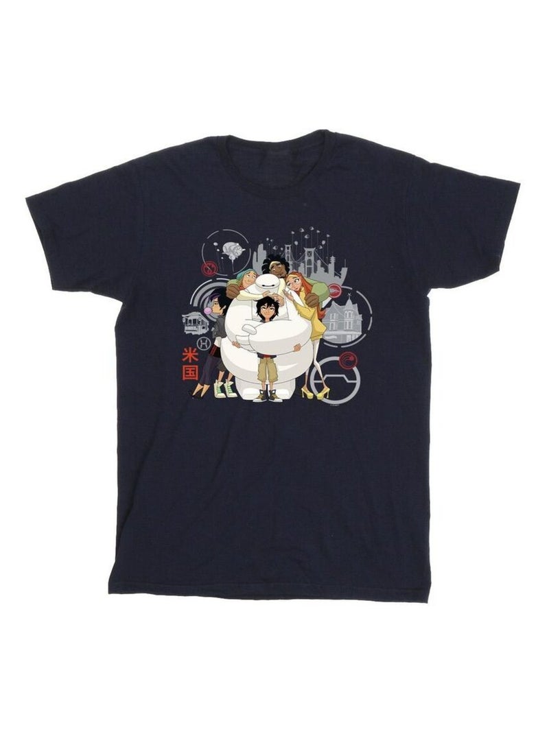 Disney - T-shirt motif Baymax motif/style câlin de groupe BIG HERO Bleu marine - Kiabi