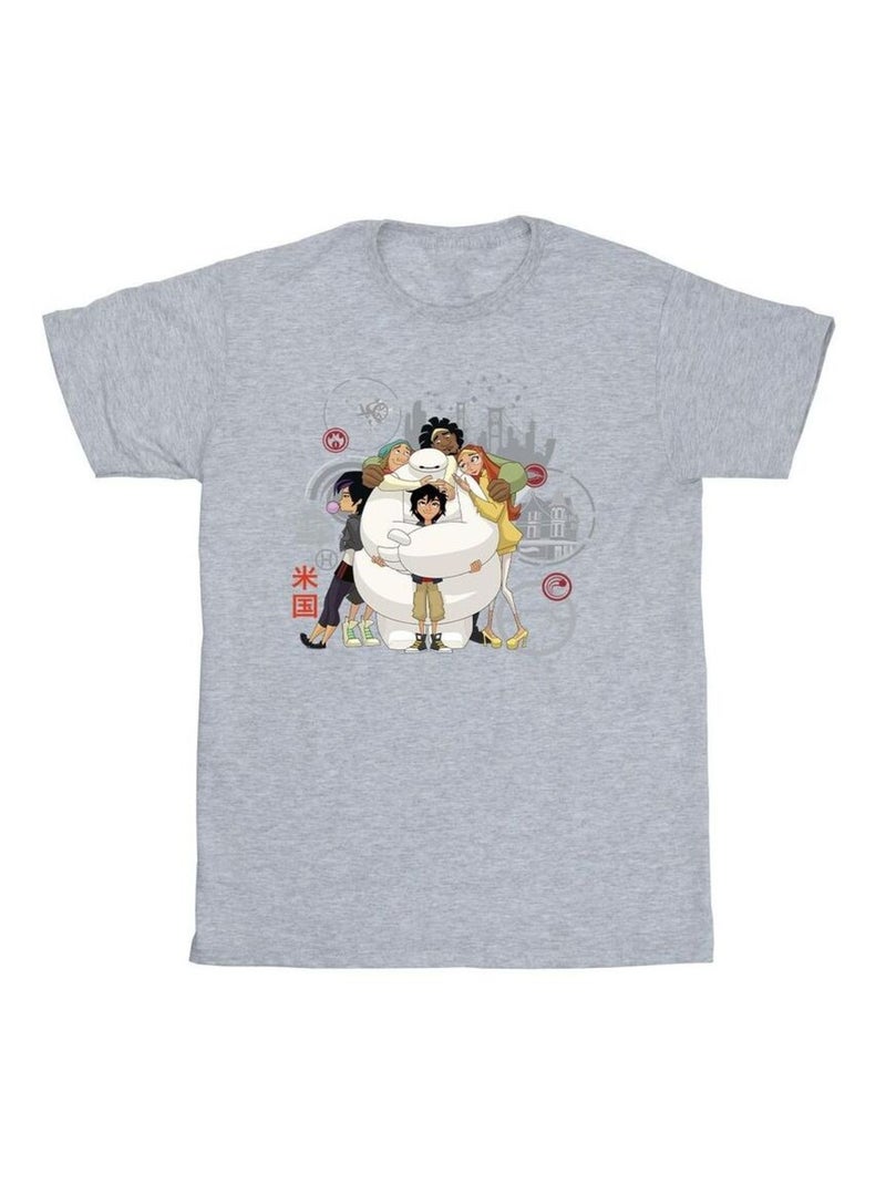 Disney - T-shirt motif Baymax motif/style câlin de groupe BIG HERO Gris chiné - Kiabi