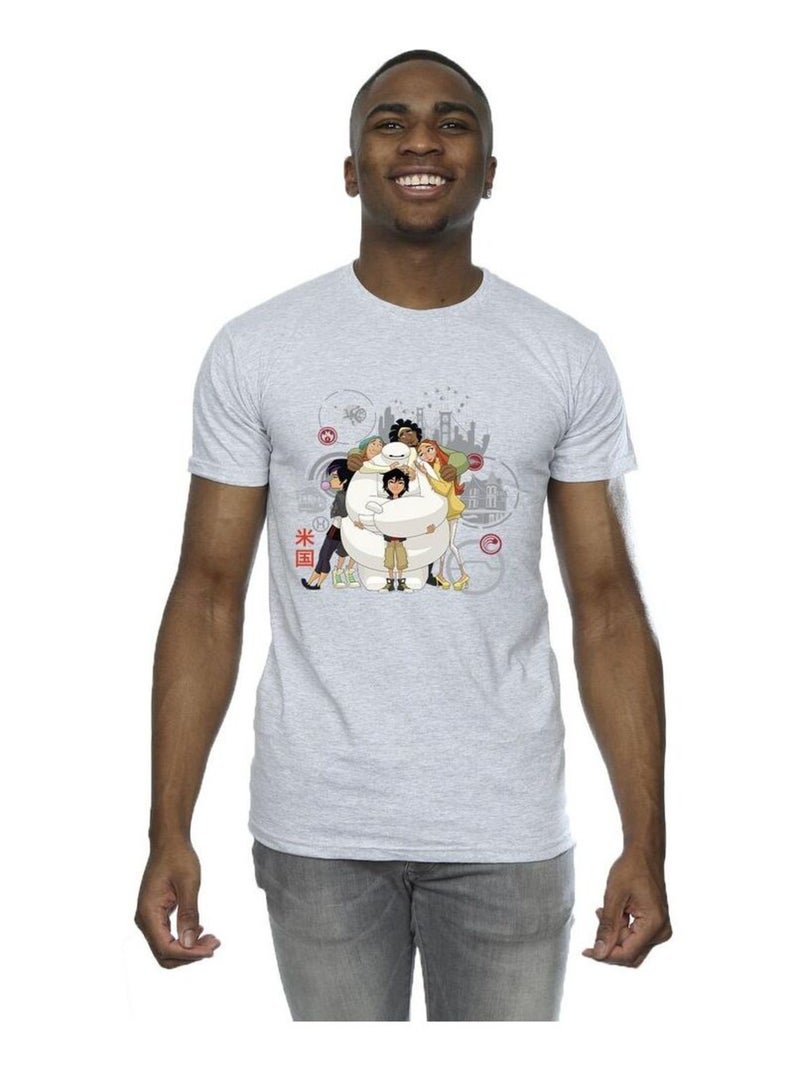 Disney - T-shirt motif Baymax motif/style câlin de groupe BIG HERO Gris chiné - Kiabi