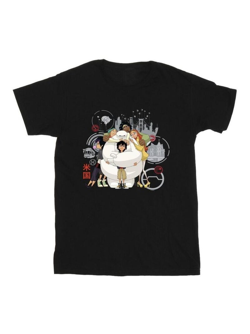Disney - T-shirt motif Baymax motif/style câlin de groupe BIG HERO Noir - Kiabi
