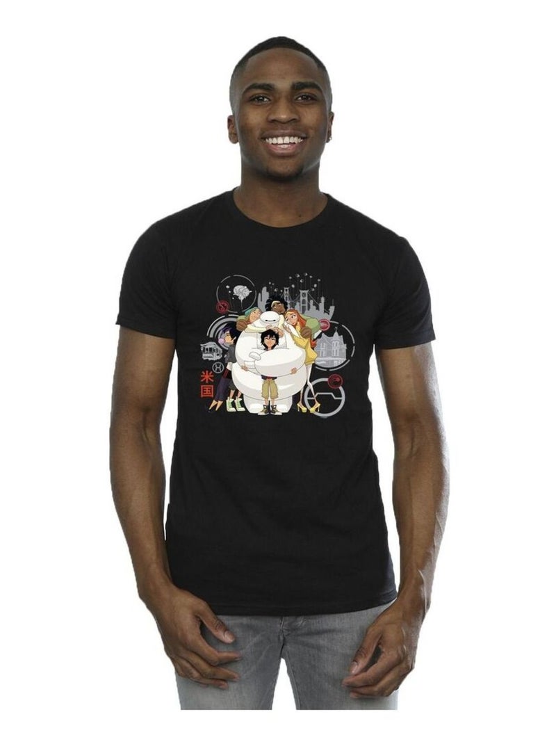 Disney - T-shirt motif Baymax motif/style câlin de groupe BIG HERO Noir - Kiabi