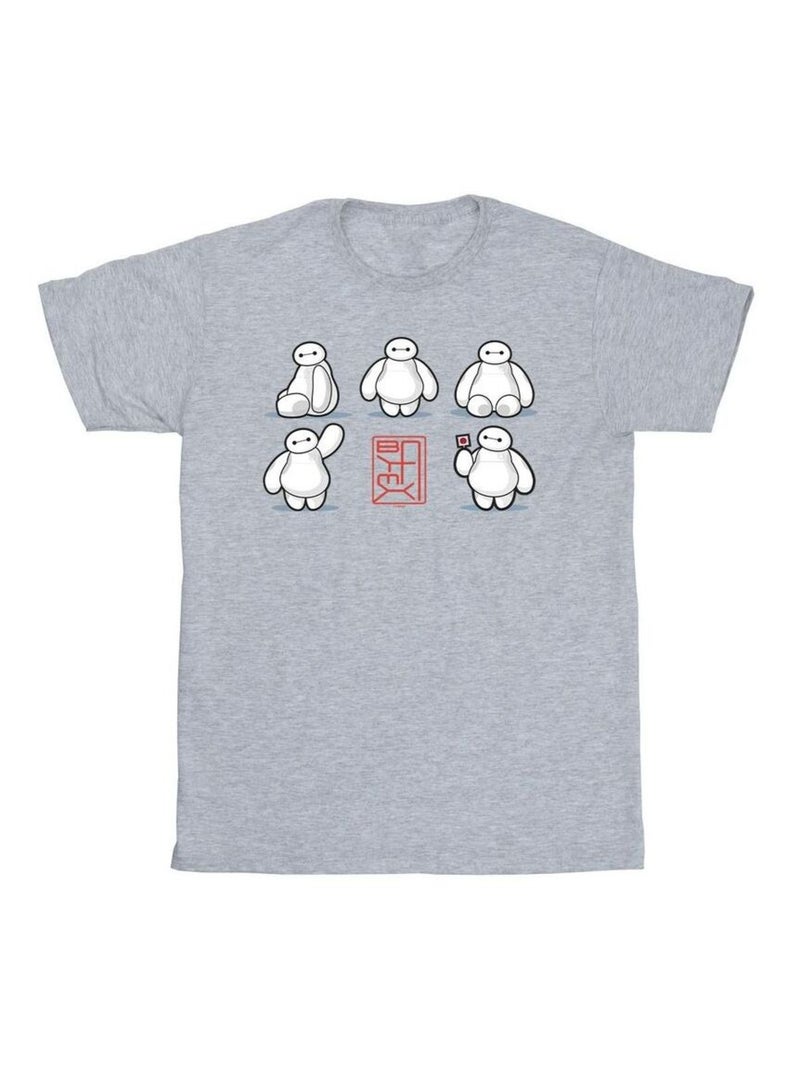 Disney - T-shirt motif Baymax motif/style Plusieurs poses BIG HERO Gris chiné - Kiabi