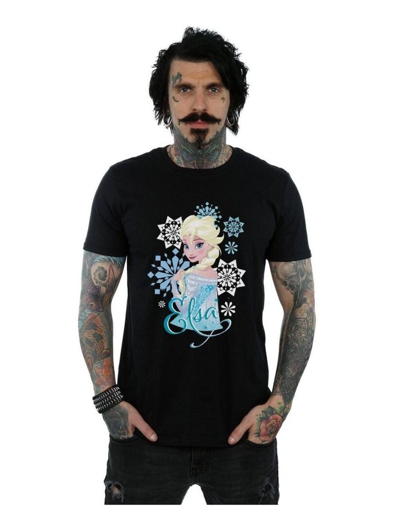 Disney - T-shirt motif Elsa motif/style Flocons de neige FROZEN Noir - Kiabi