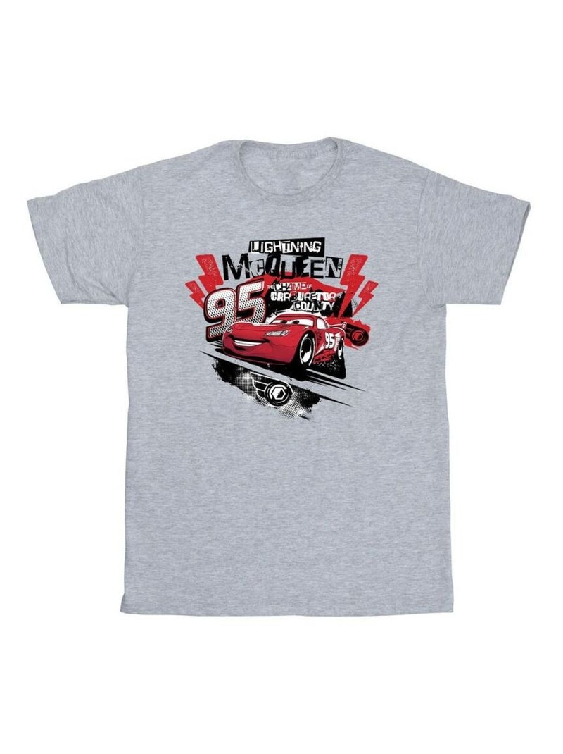 Disney - T-shirt motif Flash McQueen motif/style Collage Voitures Gris chiné - Kiabi
