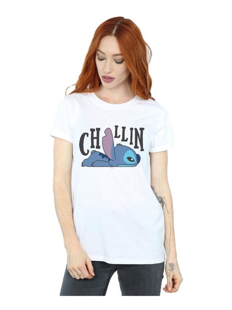 Disney - T-shirt motif Lilo et Stitch CHILLIN Blanc - Kiabi