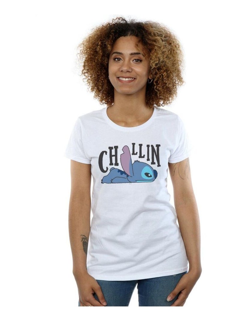Disney - T-shirt motif Lilo et Stitch CHILLIN Blanc - Kiabi