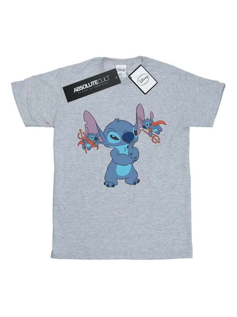 Disney - T-shirt motif Lilo et Stitch LITTLE DEVILS Gris chiné - Kiabi