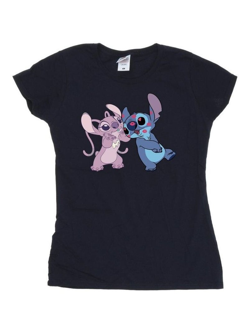 Disney - T-shirt motif Lilo et Stitch motif/style bisou Bleu marine - Kiabi